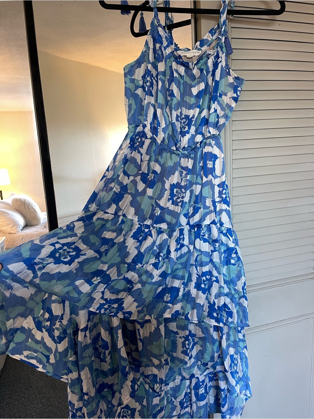lovestitch Blue and White Floral Tiered Maxi Dress